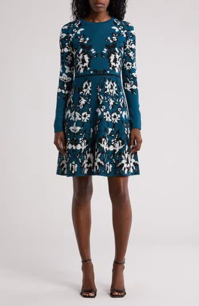 Eliza J Floral Long Sleeve Dress In Teal