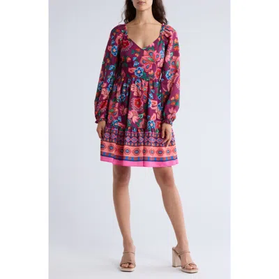 Eliza J Floral Long Sleeve Fit & Flare Dress In Purple