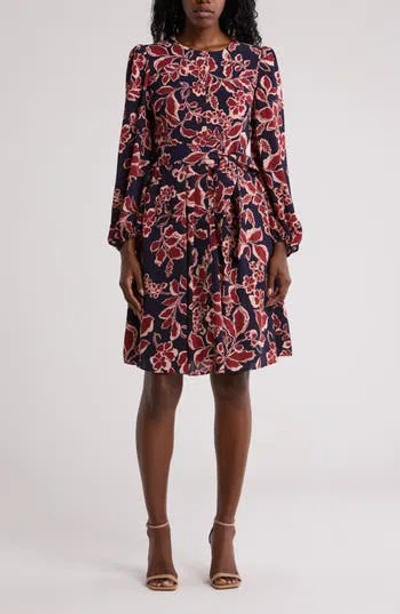 Eliza J Floral Long Sleeve Fit & Flare Dress In Navy Multi