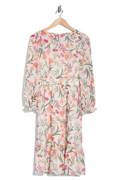 Eliza J Floral Long Sleeve Midi Dress In Brown