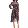 Eliza J Floral Long Sleeve Tiered Chiffon Dress In Blue