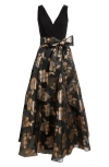 Eliza J Floral Metallic Sleeveless Mixed Media Ballgown In Multi