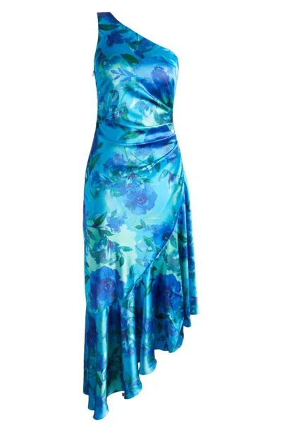 Eliza J Asymmetric One Shoulder Dress In Turquoise