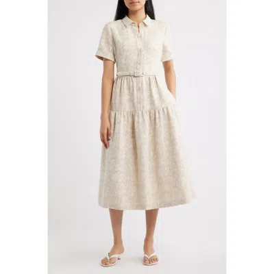 Eliza J Floral Print Cotton Blend Shirtdress In Neutral