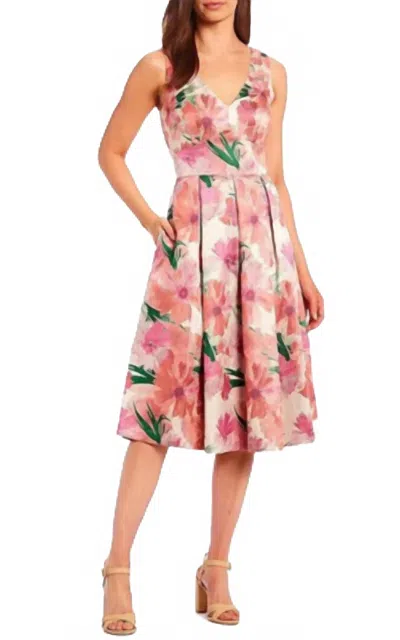 Eliza J Floral Print Fit And Flare Midi Dress In Pink In Multi