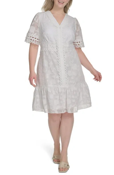 Eliza J Floral Print Fit & Flare Shirtdress In White