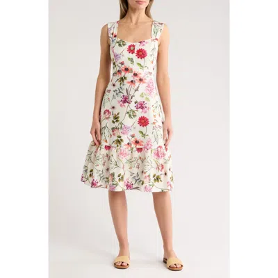 Eliza J Floral Print Midi Dress In Ivory Multi