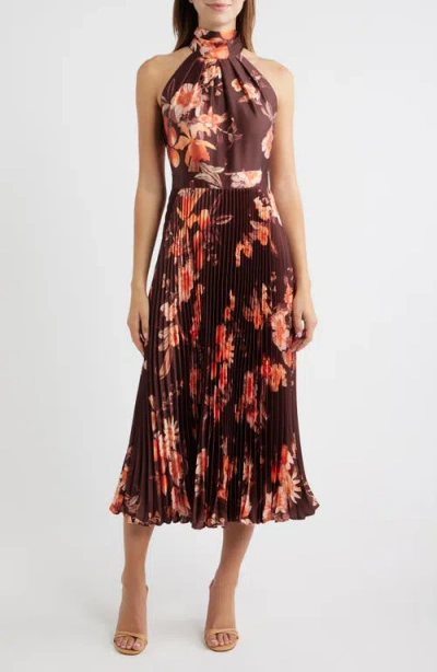 Eliza J Floral Print Sleeveless Print Midi Dress In Brown