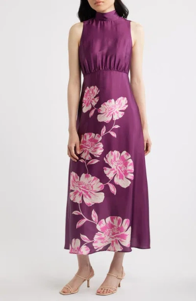 Eliza J Floral Print Sleeveless Satin Maxi Dress In Multi