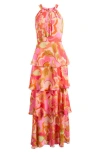 Eliza J Floral Print Tiered Ruffle Sleeveless Maxi Dress In Multi