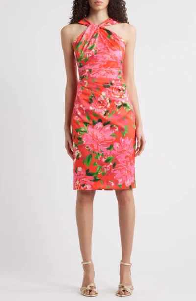 Eliza J Floral Print Twist Neck Sheath Dress In Chy