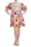 Eliza J Floral Puff Sleeve Cocktail Dress