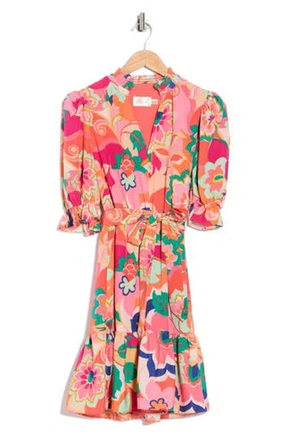 Eliza J Floral Puff Sleeve Fit & Flare Dress In Multi