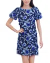 Eliza J Women's Floral Embroidered Puff-sleeve Sheath Dress In Navy Multi
