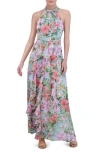 ELIZA J FLORAL RUFFLE DETAIL MAXI DRESS