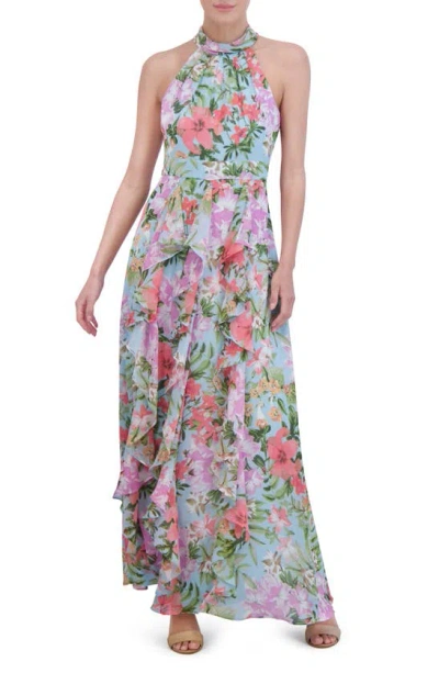 Eliza J Floral Ruffle Detail Maxi Dress In Light Blue