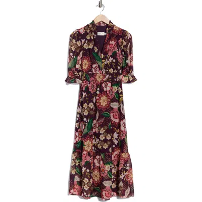 Eliza J Floral Ruffle Elbow Sleeve Midi Dress In Multi