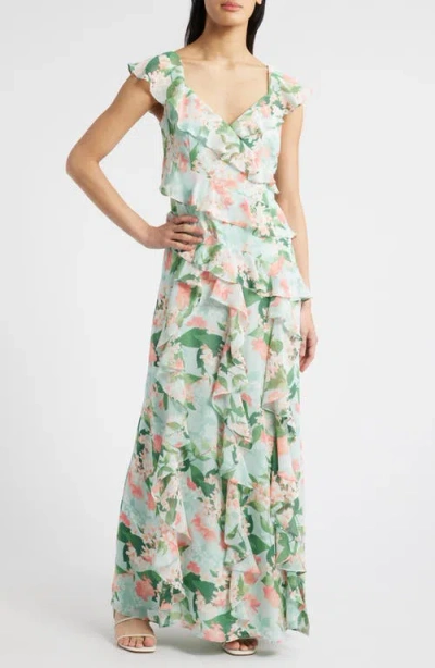 ELIZA J ELIZA J FLORAL RUFFLE MAXI DRESS