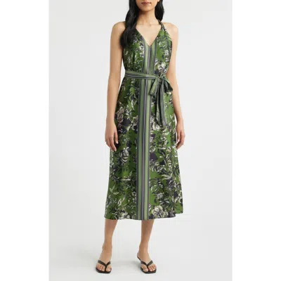 Eliza J Floral Satin Halter Neck Midi Dress In Green