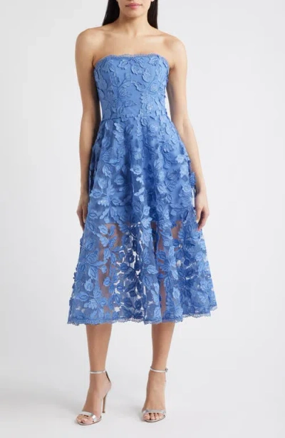 Eliza J Floral Sequin Strapless Midi Dress In Blue