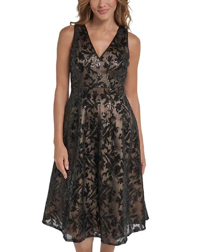 Eliza J Floral Sequin V Neck A Line Dress In Black
