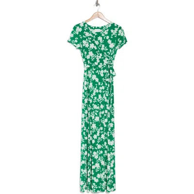 Eliza J Floral Short Sleeve Faux Wrap Maxi Dress In Green