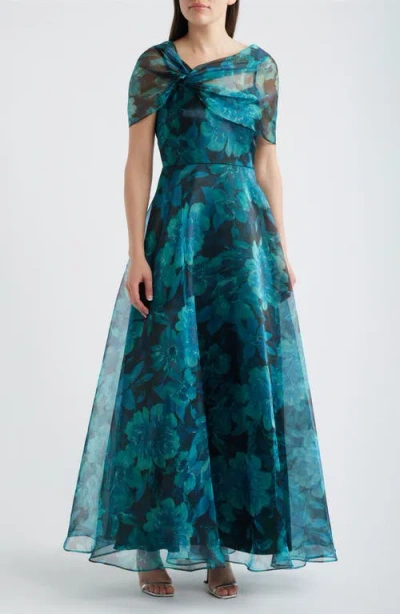 Eliza J Floral Shoulder Overlay Ballgown In Multi