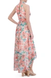 ELIZA J FLORAL SLEEVELESS HIGH-LOW CHIFFON GOWN