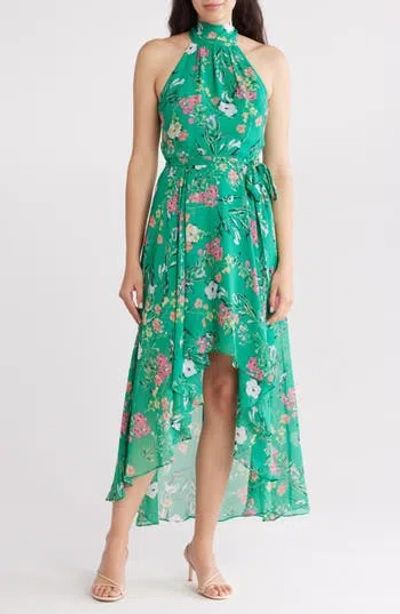 Eliza J Floral Sleeveless High-low Maxi Dress In Green Multi