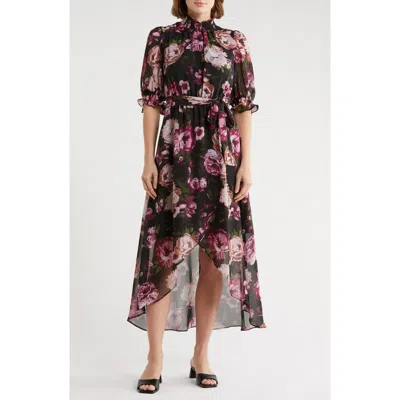 Eliza J Floral Smocked Mock Neck High-low Dress In Multi