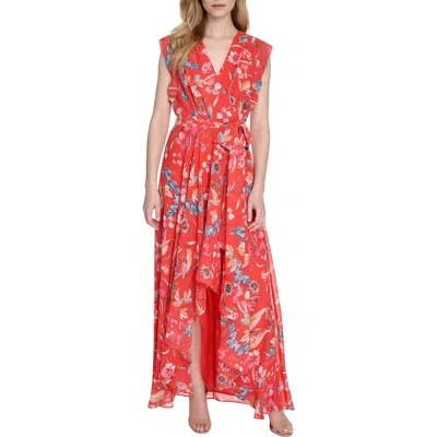 Eliza J Floral Surplice Neck Sleeveless High-low Dress
