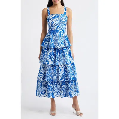Eliza J Floral Tiered Maxi Dress In Blue