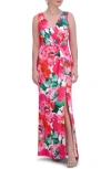 ELIZA J FLORAL TWIST FRONT SLEEVELESS GOWN