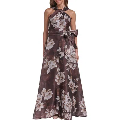 Eliza J Floral Twist Neck Organza Ballgown In Multi