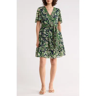 Eliza J Floral V-neck Flutter-sleeved Minidress In Multi
