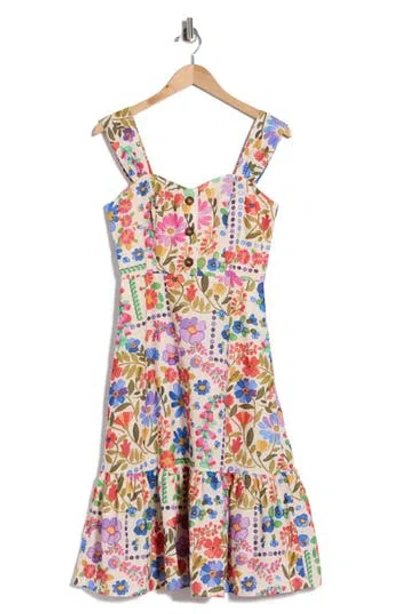 Eliza J Floral Wide Strap Fit & Flare Midi Dress In Multi