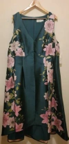 Pre-owned Eliza J Floral Women's Plus Print Satin Fit & Flare Dress Emerald Green Sz 18w In Green