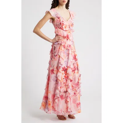 Eliza J Flutter Chiffon Maxi Dress In Multi