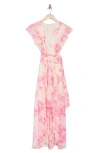 Eliza J Flutter Sleeve Faux Wrap Midi Dress