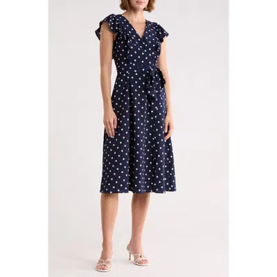Eliza J Flutter Sleeve Fit & Flare Midi Dress In Blue