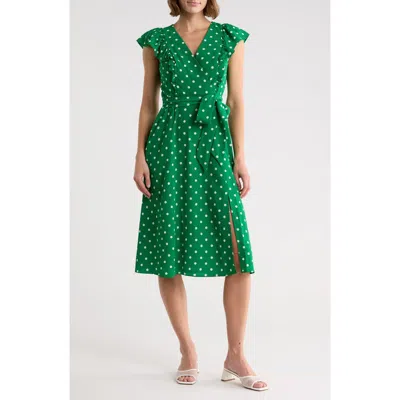 Eliza J Flutter Sleeve Fit & Flare Midi Dress In Green