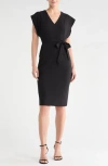 Eliza J Flutter Sleeve Sheath Midi Dress In Black