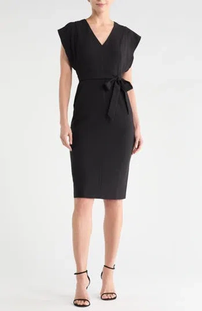 Eliza J Flutter Sleeve Sheath Midi Dress In Black