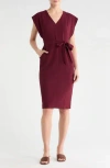 Eliza J Flutter Sleeve Sheath Midi Dress In Burgundy