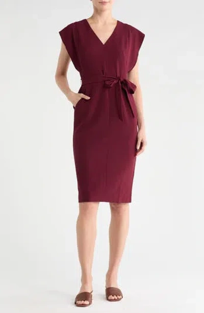 Eliza J Flutter Sleeve Sheath Midi Dress In Burgundy