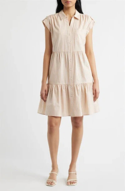 Eliza J Folded Cap Sleeve Tiered Shirtdress In Brown