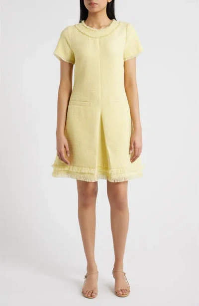 Eliza J Fringe Detail Tweed A-line Dress In Yellow