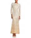 Eliza J Fringe Sequin Gown In Gold Combo
