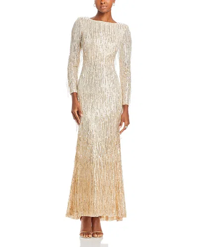 Eliza J Fringe Sequin Gown In Gold Combo