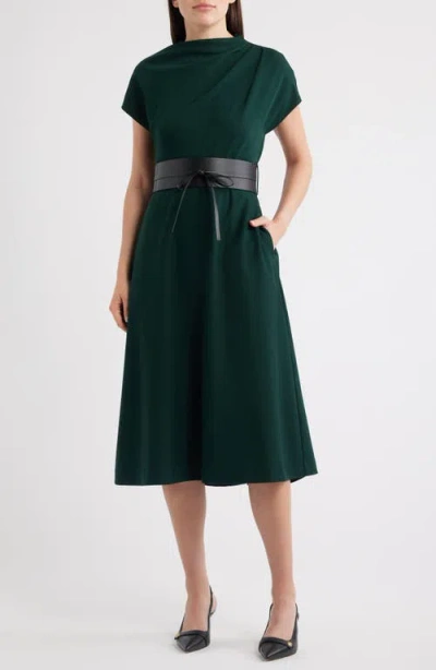 Eliza J Funnel Neck Flared Midi Dress In Green
